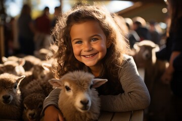 Petting zoo with adorable animals for children to interact with at a fall fair, Generative AI