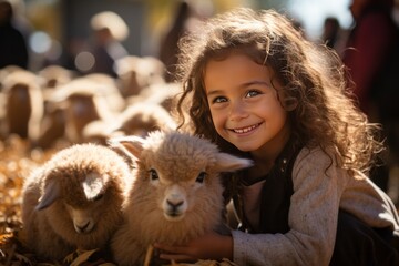 Petting zoo with adorable animals for children to interact with at a fall fair, Generative AI