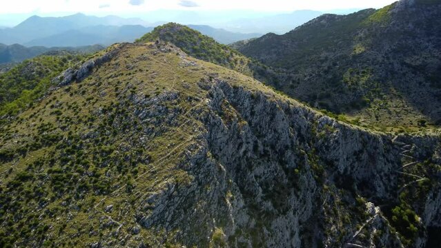 Above View Of Rock Mountain Hike Trails In Sv. Paskal Peak in Split-Dalmatia, Croatia. Aerial Shot