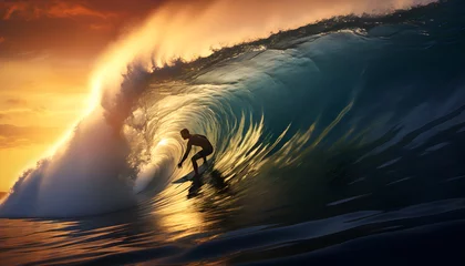 Keuken spatwand met foto Surfer on wave barrel surf © santima.studio (02)