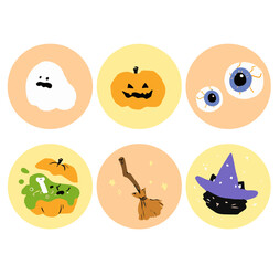 Halloween set cute cartoon  icons