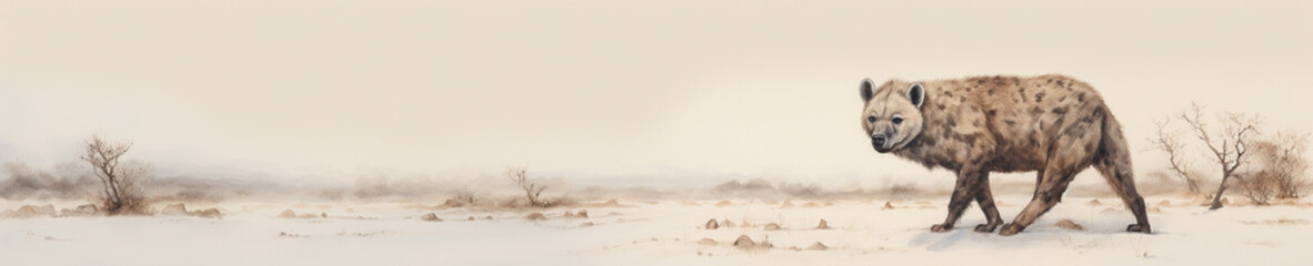 Fototapeta premium A Minimal Watercolor Banner of a Hyena in a Winter Setting