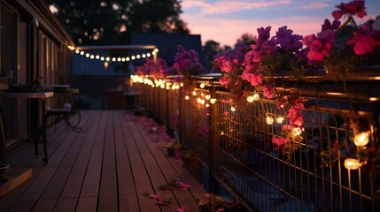Fototapeta na wymiar cute balcony decoration twinkling lights outdoor