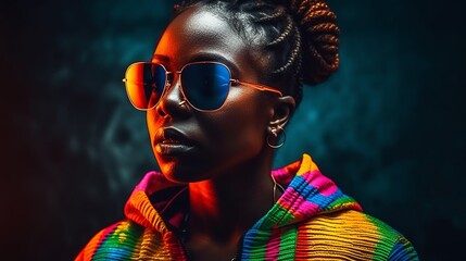Stylish black woman in sunglasses