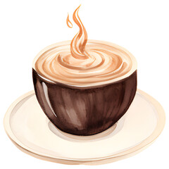 Hot coffee cappuccino latte in black cup illustration
