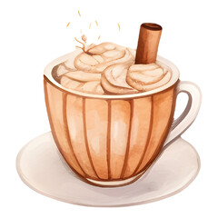 Hot coffee with cream Watercolor illustration