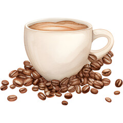 One Cup of coffee with coffee beans Autumn illustration