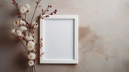 A Rectangular White Frame and Dried Flowers Mockup