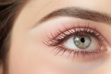 Obraz premium advertising photography of beautiful natural eyelashes profile, subtle elegant makeup