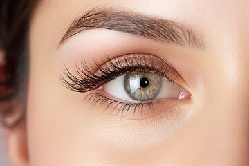 advertising photography of beautiful natural eyelashes profile, subtle elegant makeup
