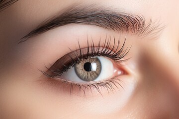 Obraz premium advertising photography of beautiful natural eyelashes profile, subtle elegant makeup