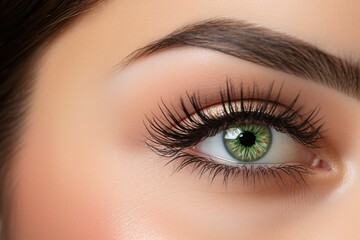 Obraz premium advertising photography of beautiful natural eyelashes profile, subtle elegant makeup