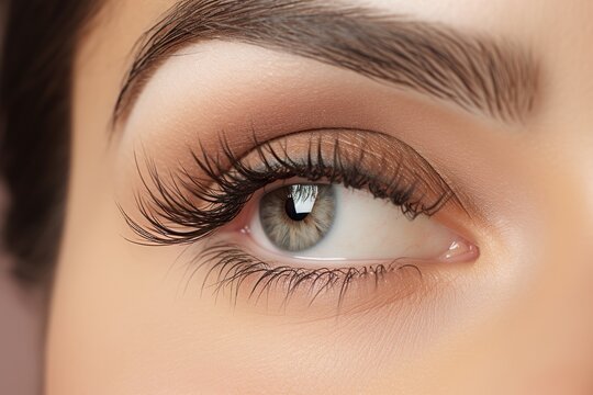 advertising photography of beautiful natural eyelashes profile, subtle elegant makeup