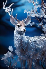 Cute adorable frozen clear blue ice 3d deer Christmas decoration hd detailed white background