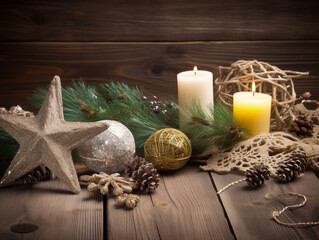 Fototapeta na wymiar Christmas decoration with wood background
