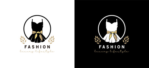 Fashion logo design for women's short dresses with fabric tied at the waist