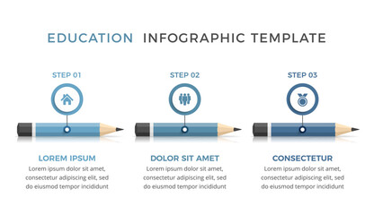 Education infographic template with 3 pencils with place for your icons and text, vector eps10 illustration