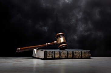 Judge gavel on top of a book of paper. - obrazy, fototapety, plakaty