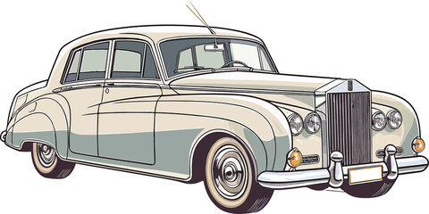 Rolls-Royce Silver  Vintage Car Illustration ,Old Vintage Car Illustration