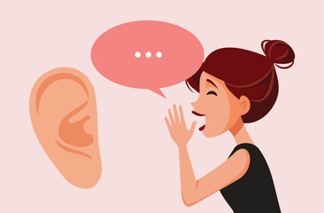 Active Listening Conceptual Vector Image of a Woman Whispering Something. People gossiping spreading rumors talking in person
