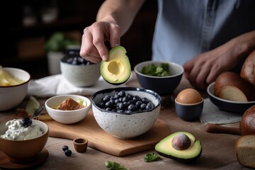 Crop person cutting avocado in kitchen