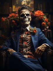 Unrecognizable groom in mask sitting on couch