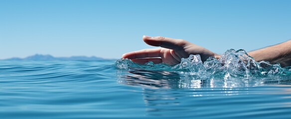 Crop person swimming in sea