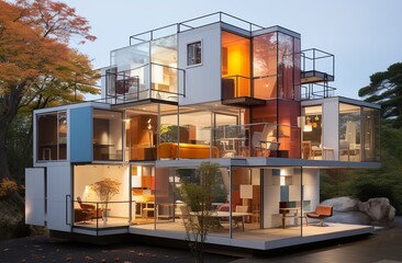 Modern apartment building with glass wall