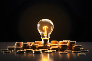  a bright lightbulb crowns a stack of gold coins, signifying the transformative power of ideas and innovation in creating wealth and success