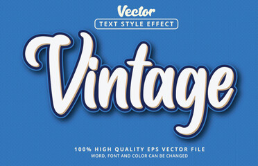 Editable text effect, Vintage text on business poster or fashion design and layered style color blue and white