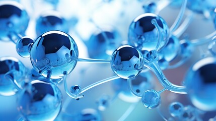 Abstract molecules design. Atoms. Molecular structure with blue spherical particles. - obrazy, fototapety, plakaty