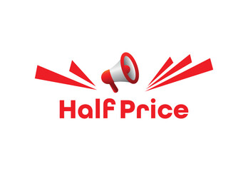 half price sign on white background