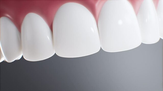 Closeup shot of teeth whitening, 3d animation, Light Background, 4k, matching whitening set 1.