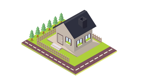 isometric house.on white background.isometric design. 3D design elements for construction of urban and village landscapes.