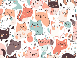 Cute cats seamless pattern on white color