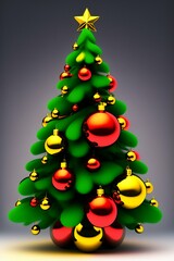 Christmas tree with gold star, grey background,Christmas Tree,A decorated Christmas tree with a garland