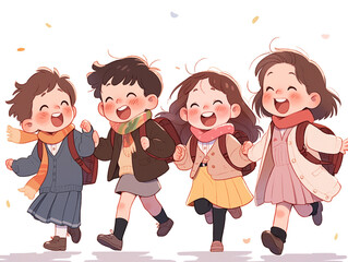 Students happily go to school