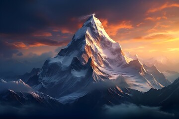 Majestic mountain peaks kissed by the first light of dawn.
