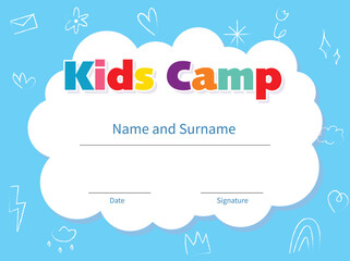 Certificates Kids camp template for students, Certificate of kids on Cute Blue background with kids elements