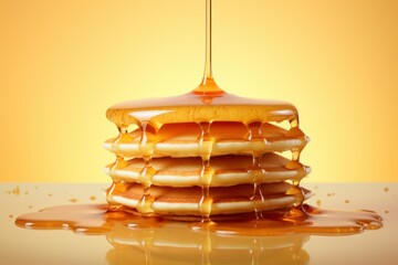 Fototapeta na wymiar Honey dipper drizzling honey on pancakes
