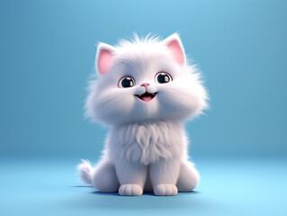 Cute white kitten isolated portrait on light blue background