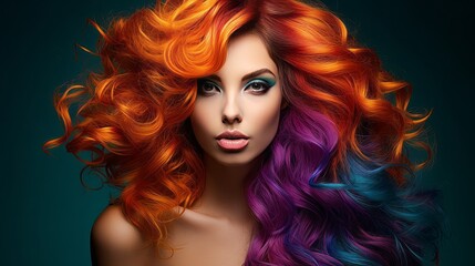 Fototapeta premium A woman flaunting a striking and eclectic mix of vibrant hair hues