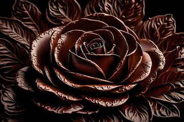A rose rounded with leaves made with chocolate 