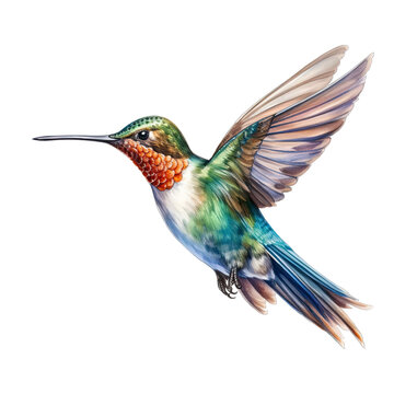 recommend clip art: Hummingbird watercolor clipart on transparent background. Generative AI illustration