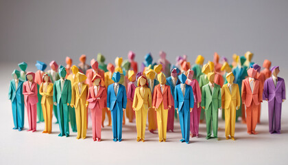 Diverse team in a vibrant office of origami innovators.