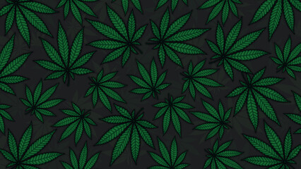 Cannabis leaves illustration black background sativa indica marijuana wallpaper texture art design blank with place for text area copy space