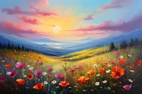 A field of wildflowers, painting a meadow in vivid hues.
