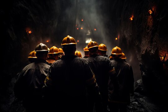 gorup of people in the coal mining tunnel. Coal Mine. For may day and presentation background