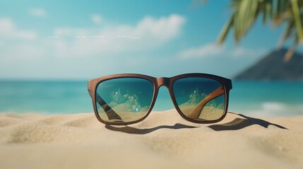 Fototapeta na wymiar a pair of sunglasses on a beach