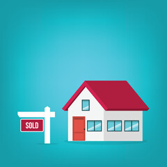 House sold. House with sold sign.